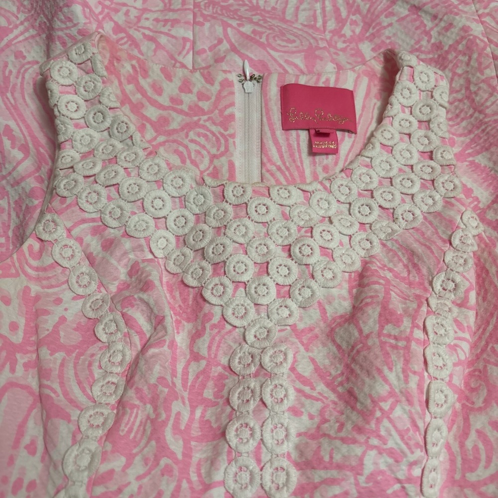 Lilly Pulitzer MacFarlane Flamingo Pink Shift Dress Seashell Sz 00 EUC - Picture 5 of 11